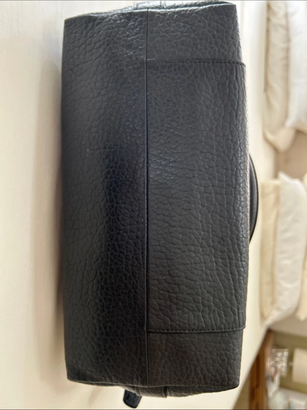 COACH Charcoal Grey Pebbled Leather Satchel with Pink Trim